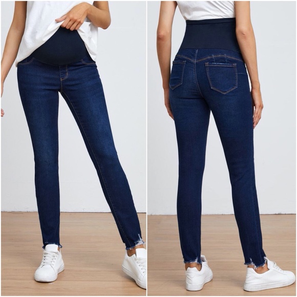 Denim - MATERNITY distressed denim skinny jeans dark wash